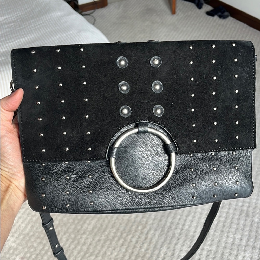 Sorial Black Studded Leather Shoulder Bag Designer Inspired